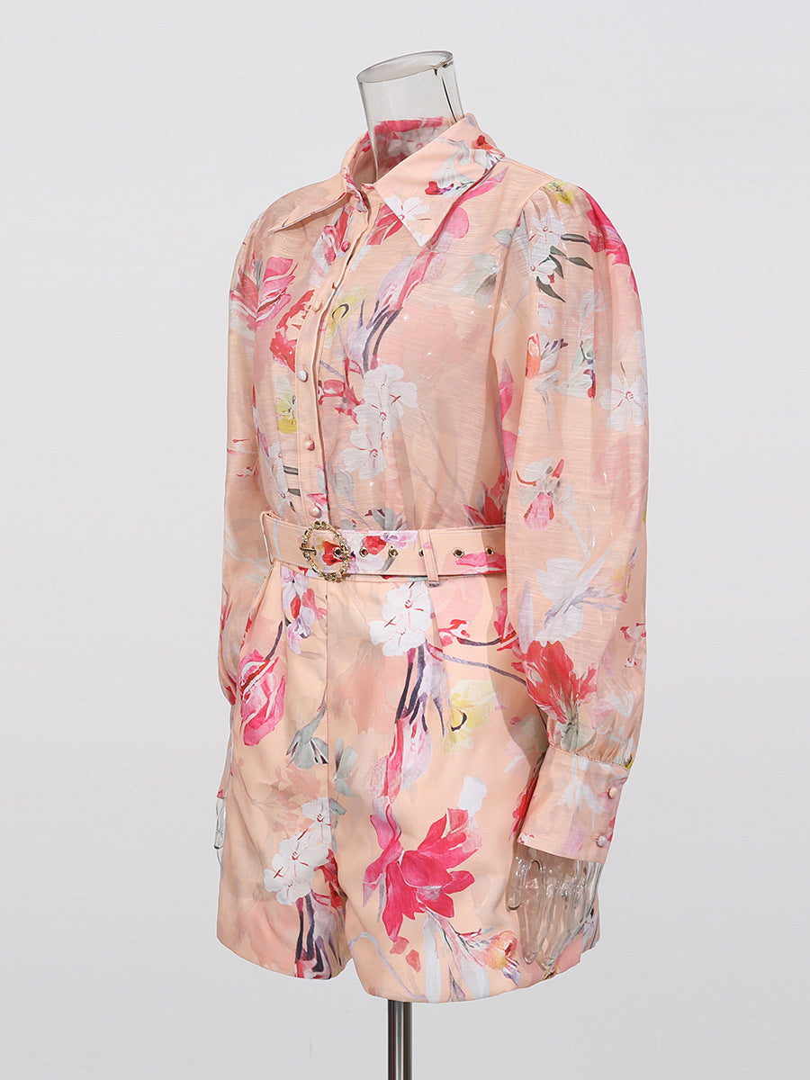 orange jenny floral printed shirt shorts set