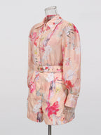 orange jenny floral printed shirt shorts set