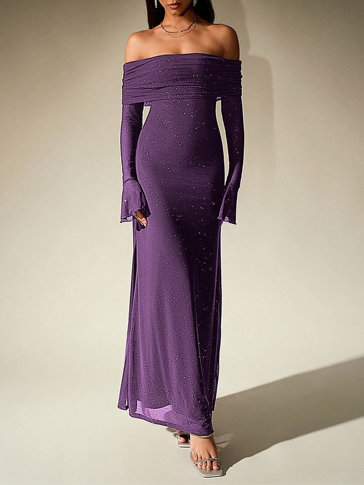 Sprinkled Strapless Long-Sleeved Maxi Dress