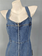 Denim Suspender Square Neck Slim Mini Dress