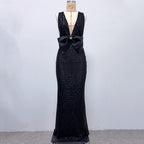 Flowering Girl Women Rebecca Bow Sequin Embellished v Neck Maxi Dress In Black