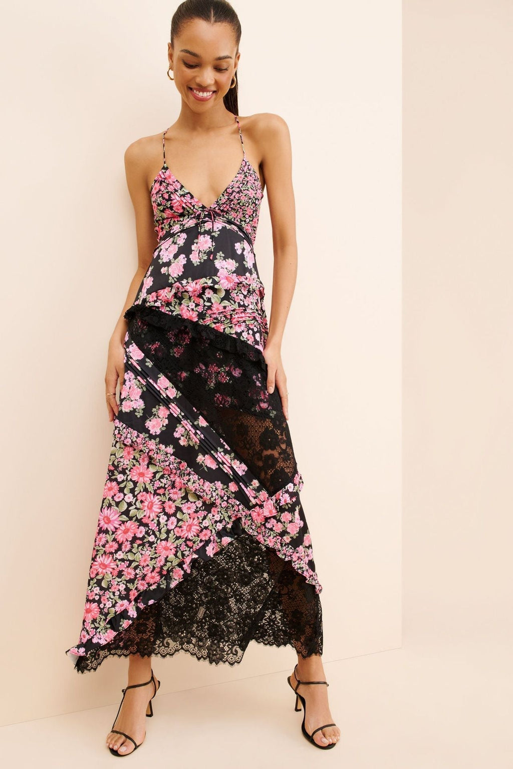 Léa Lace Patchwork Floral Cami Maxi Dress
