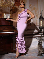 Flowering Girl Women Alma 3d Flower One-Shoulder Bodycon Maxi Dress In Purple