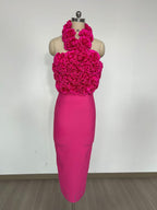 Flowering Girl Women flower bandage midi dress in hot pink