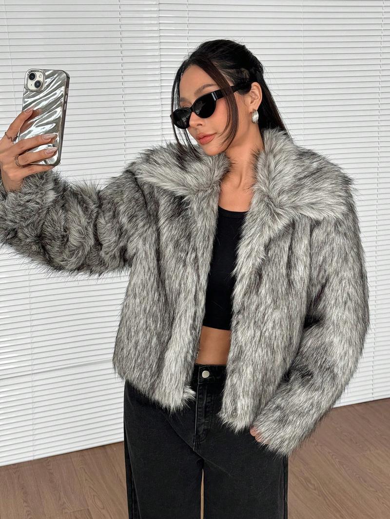 Flowering Girl Women imitation fox fur long sleeve short jackets