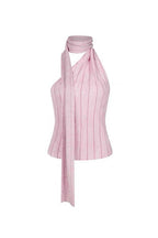 Striped Halterneck Sleeveless Vest In Pink