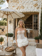 Flowering Girl Women Zenobia Mesh Strapless Bud Mini Dress In White