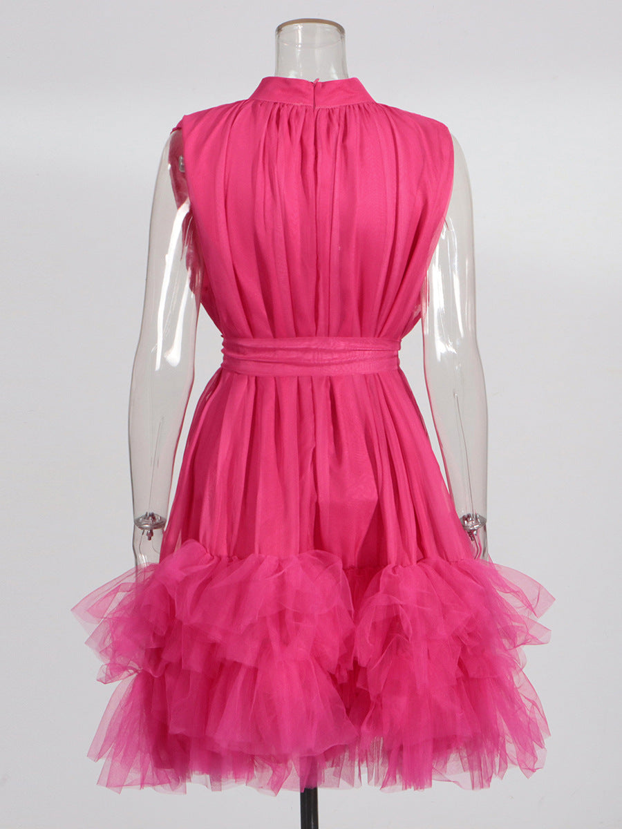 Flowering Girl Women half-high-neckline tulle mini dress in pink