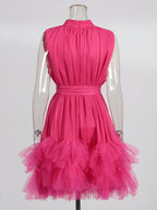 Flowering Girl Women half-high-neckline tulle mini dress in pink
