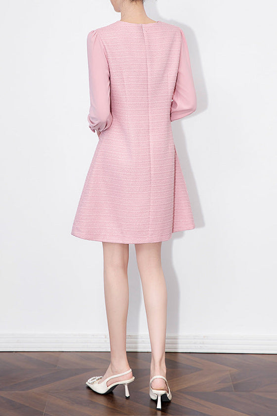 Flowering Girl Women Alani Embossed Chiffon Puff Sleeves Mini Dress In Pink