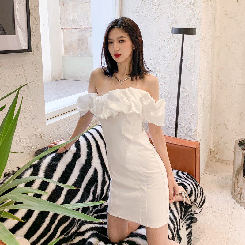 Dolores Ruffled Strapless Off-Shoulder Mini Dress -White
