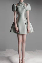 Flowering Girl Women puff sleeve cut out a-line mini dress in green