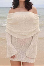 Flowering Girl Women Knitted openwork one-line see-through openwork mini dress