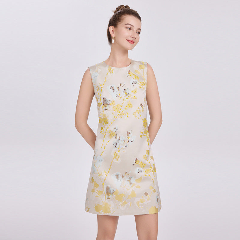 Flowering Girl Women Heloise Multicolor Floral Embroidery Sleeveless Mini Dress