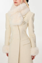 Flowering Girl Women Ivory Slim faux fur mid-length woolen coat