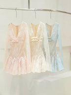 eileen Long-sleeve v-neck lace A-line mini dress in pink