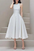 Ava Rhinestone Sleeveless Full Skirt Dress-White