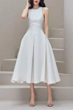 Ava Rhinestone Sleeveless Full Skirt Dress-White