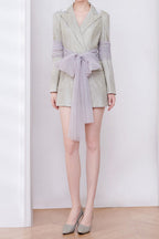 janice Mesh Ribbon Glitter blazer Dress in champagne