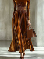 Gold Velvet Long-Sleeved Dress