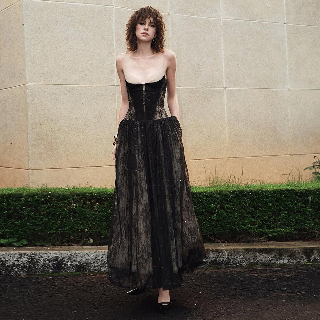 Rose Asymmetrical Waist Spaghetti Strap maxi Dress - Khaki
