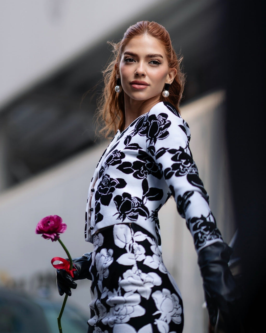Flowering Girl Women knit floral jacquard midi pencil cardigan skirt set