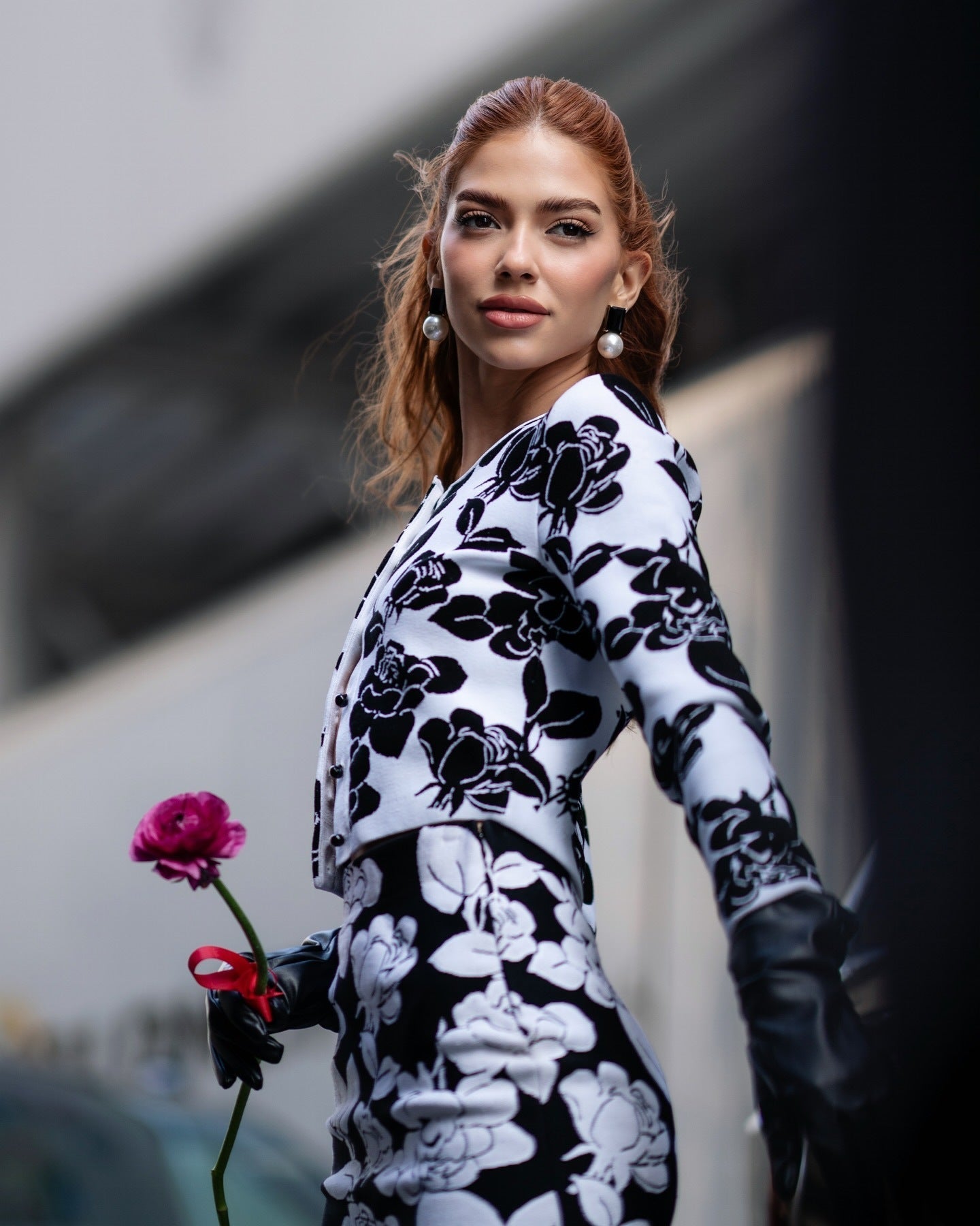 Flowering Girl Women knit floral jacquard midi pencil cardigan skirt set