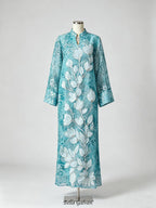 vivien Beaded floral embroidery maxi dress - blue