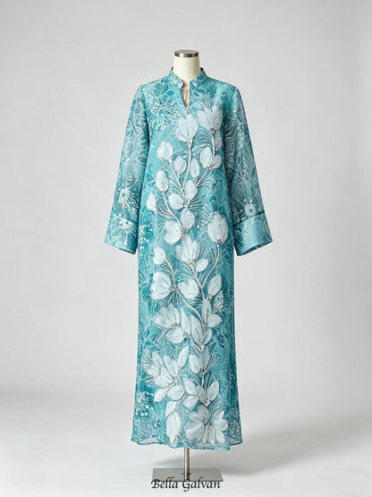 vivien Beaded floral embroidery maxi dress - blue