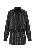 victoria Collar Rhinestone Shirt mini Dress in black