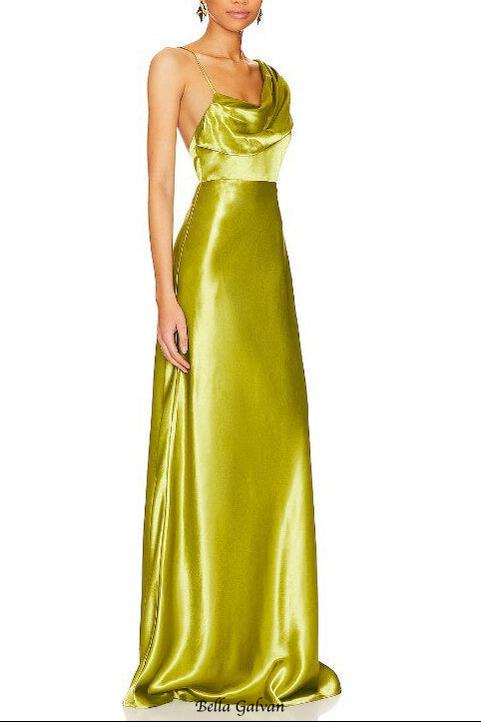 janice one-shoulder satin maxi dress in green