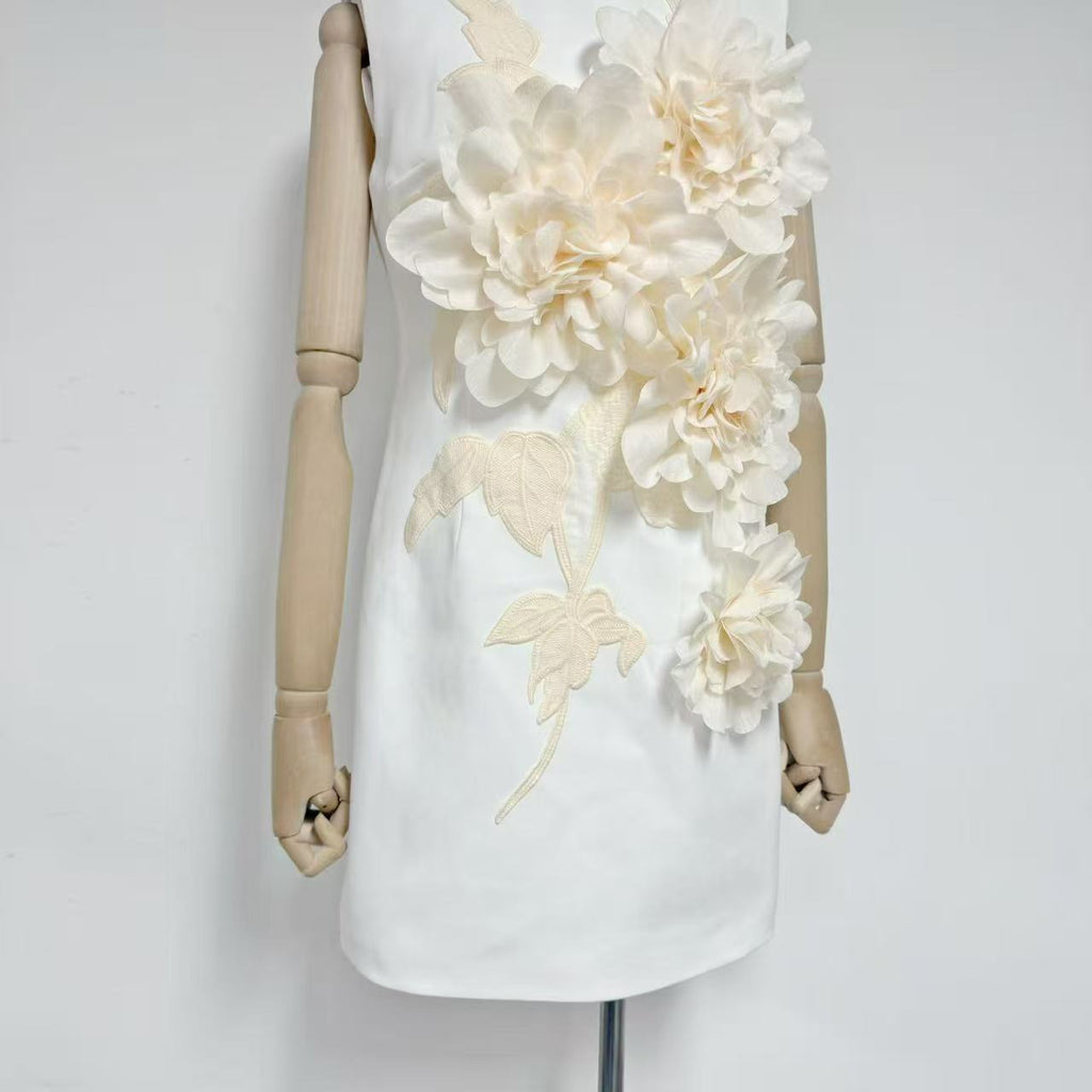 mandy 3d flower embellished Mini Dress in Black