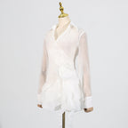 Flowering Girl Women flower ruffle ribbon mini dress in white