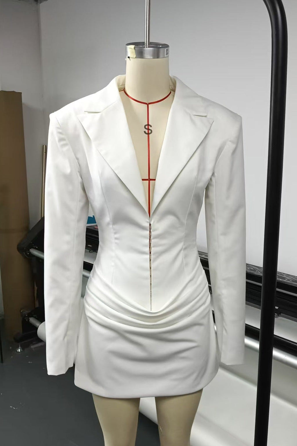 Flowering Girl Women Amelia v-Neck Ruched Blazer Mini Dress In White