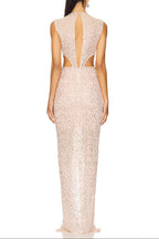 Vivien Flower Sequin Cutout Maxi Dress In Apricot