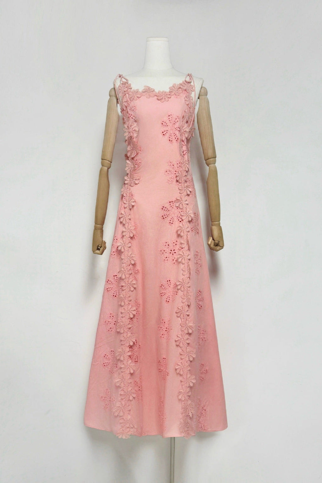 Flowering Girl Women Lace Trim Embroidery Hollow Midi Dress In White