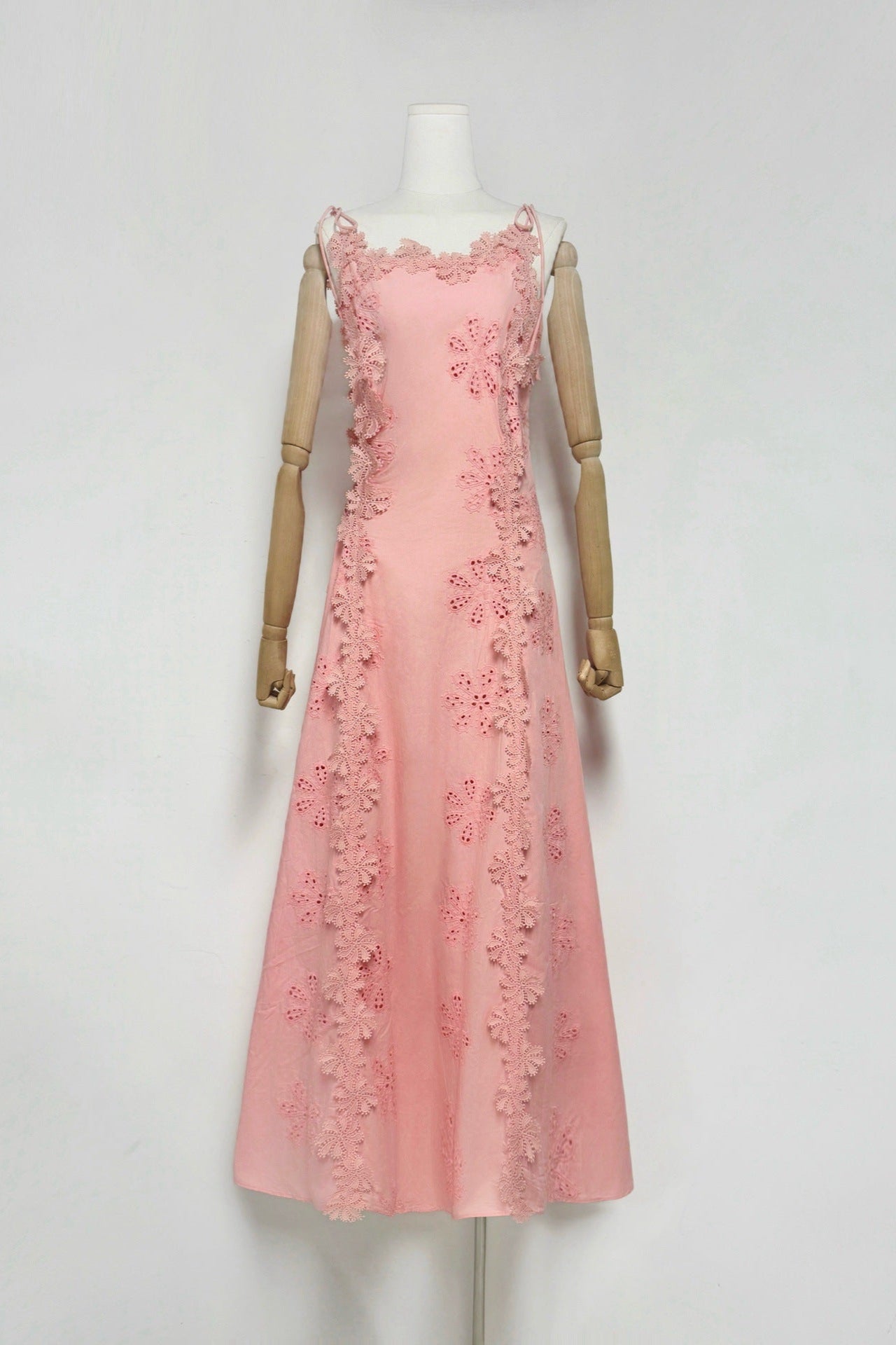 Flowering Girl Women Lace Trim Embroidery Hollow Midi Dress In White