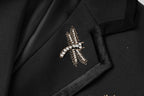 Flowering Girl Women Nail Drill Dragonfly Embroidery Blazer in black