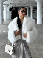 Flowering Girl Women imitation fox fur cropped fur coats with artificial large fur collars