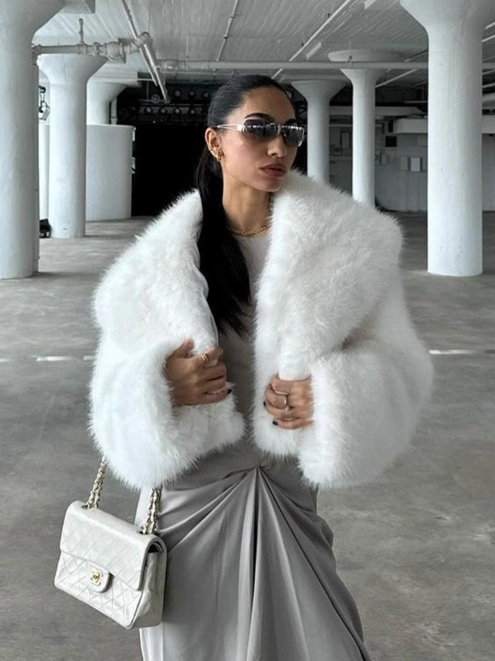 Flowering Girl Women imitation fox fur cropped fur coats with artificial large fur collars