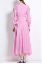 sally Lapel embroidered appliqué midi dress in pink