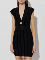 sabrina black v-neck mini Dress with shimmering sequins
