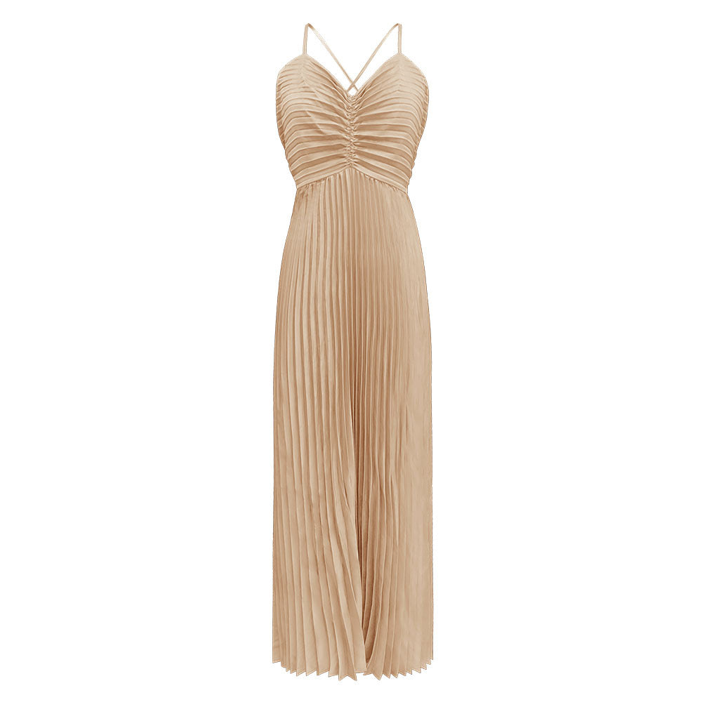 deborah pleated slip maxi dress in apricot