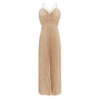 Deborah Pleated Slip Maxi Dress In Apricot