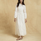 Flowering Girl Women retro single-breasted hollow lace midi dress in white
