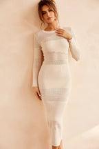 Flowering Girl Women white long sleeve cut-out knitted dress