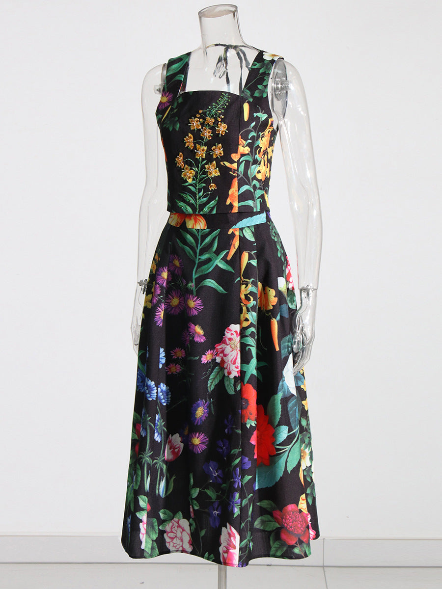 Flowering Girl Women Flower Print Two Pieces Set