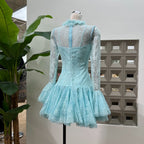 blue  Embroidered Flared Mini Dress