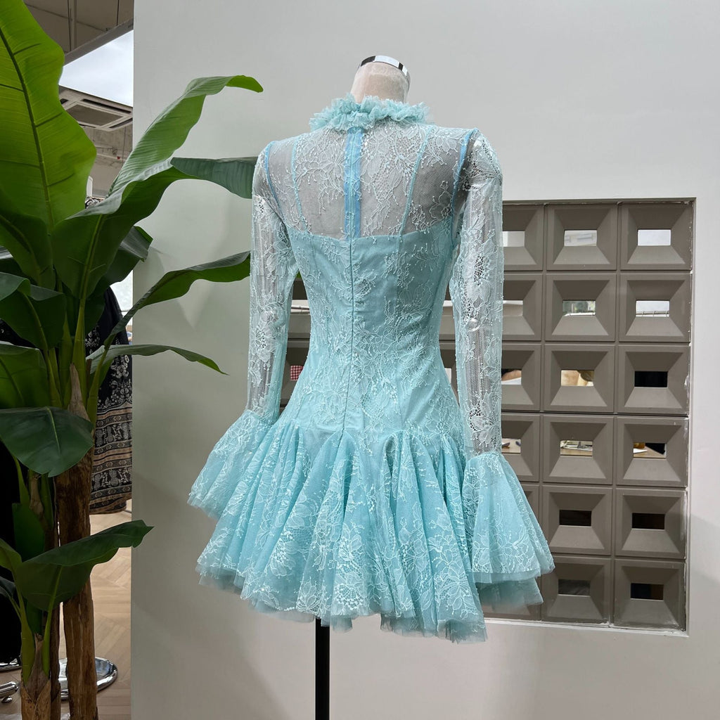 Flowering Girl Women Blue Embroidered Flared Mini Dress