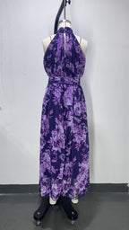 polly Green Floral Chiffon Halter Maxi Dress